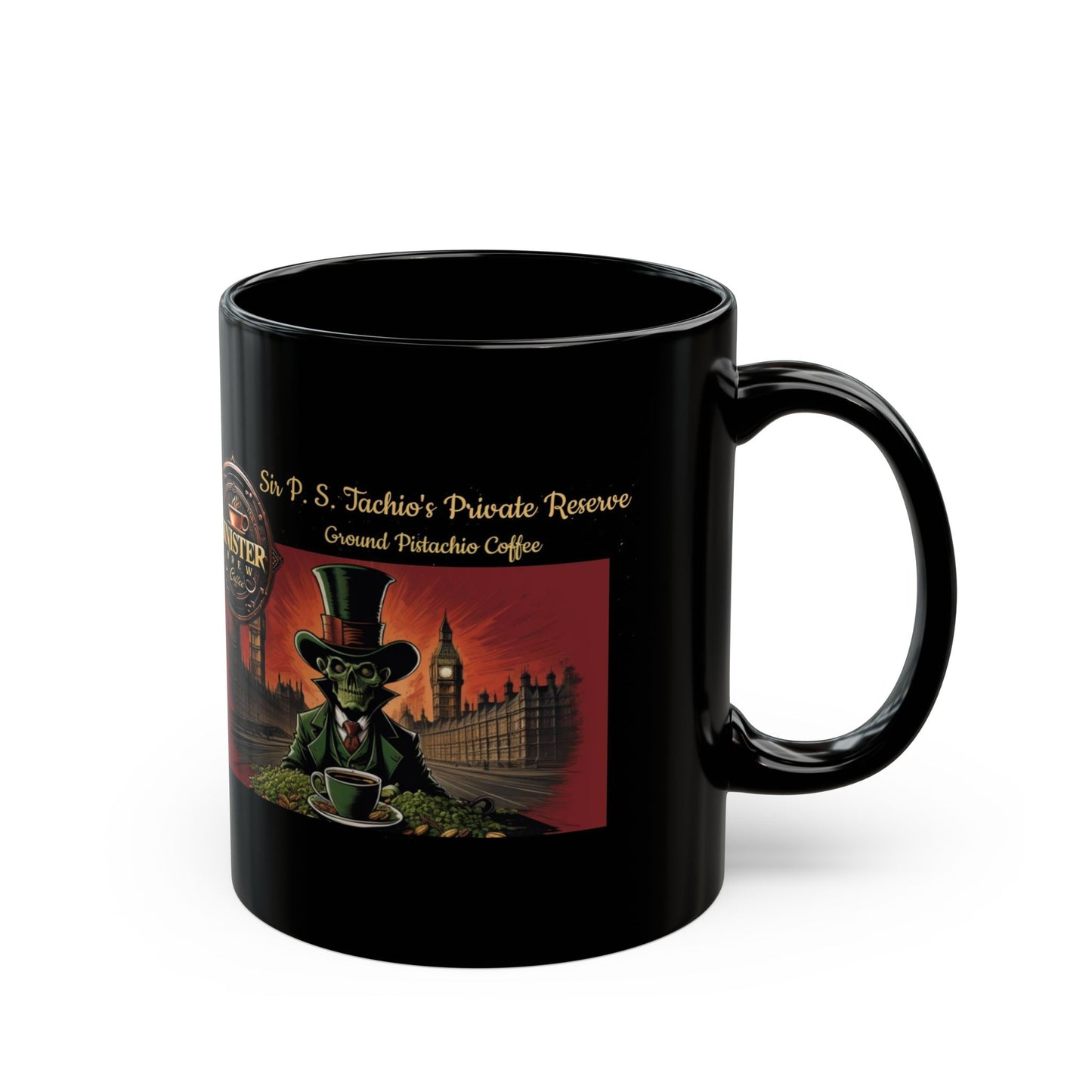 Sir P.S.Tachio's Pistachio Coffee 11oz Black Mug