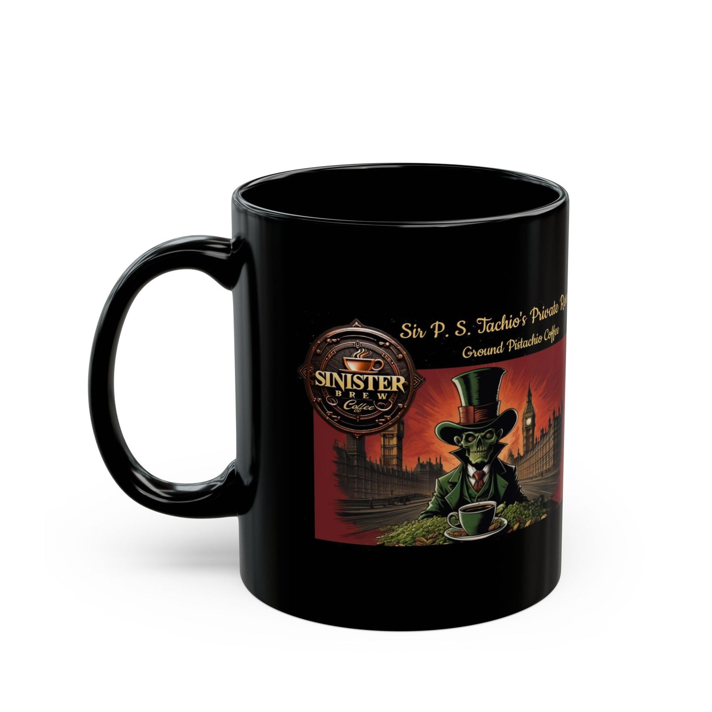 Sir P.S.Tachio's Pistachio Coffee 11oz Black Mug